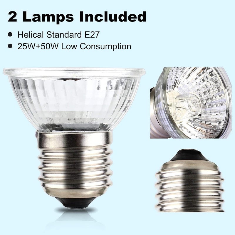 PewinGo Reptile Heat Lamp, Lamp for Aquarium Turtle Tank with 25w+50w Basking Spot Light Bulbs and 360° Swivel Clamp for Turtle, Snake, Lizard, Cockatoo, Chameleon Etc, Yellow - Image 4
